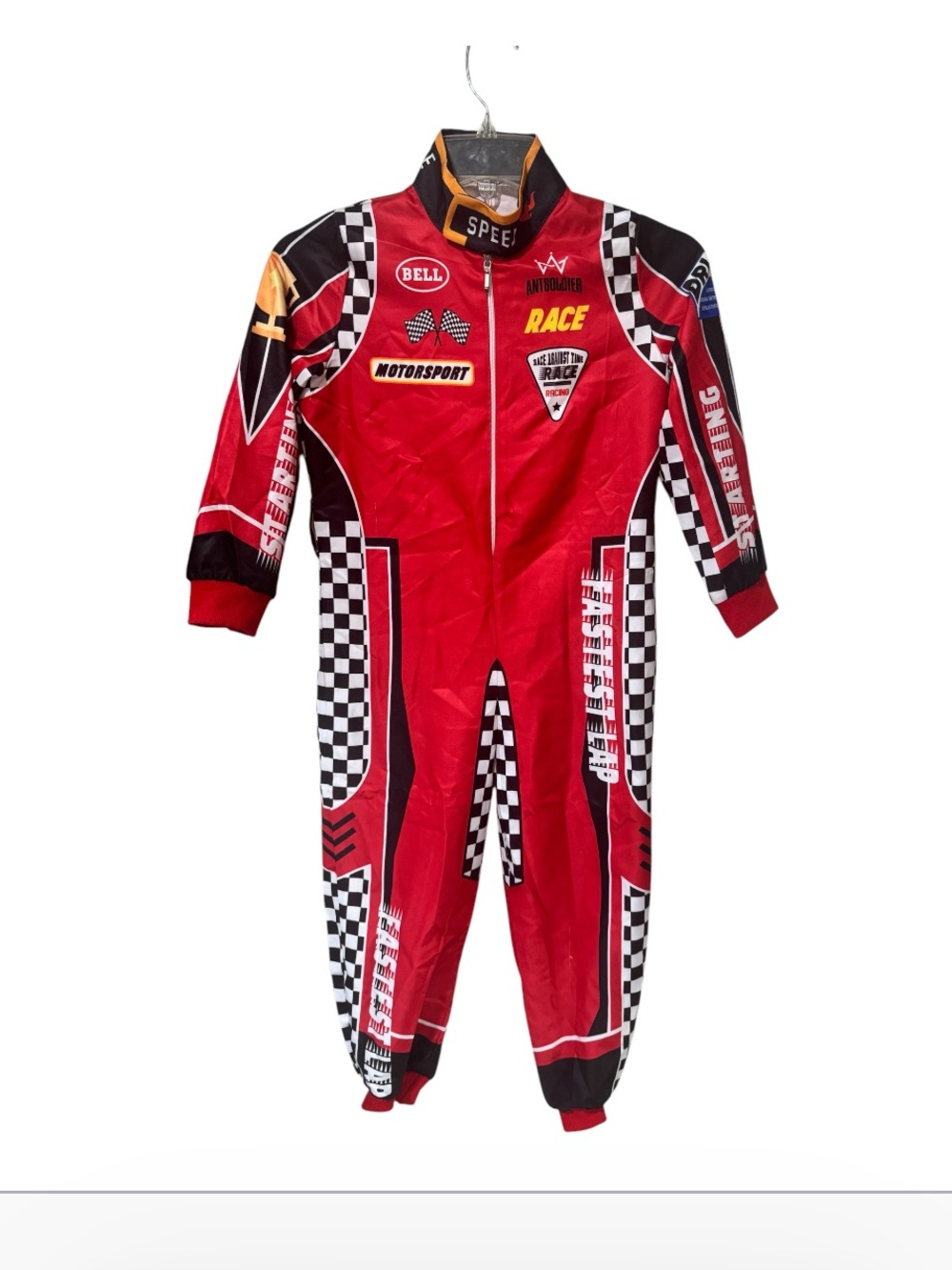 Kids Red Racing One-Piece Halloween costume Jumpsuit - Motorsport Race Design-5Y